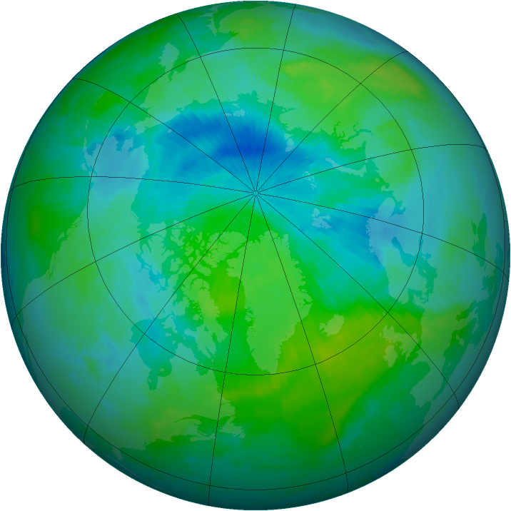 Arctic ozone map for 29 August 1997